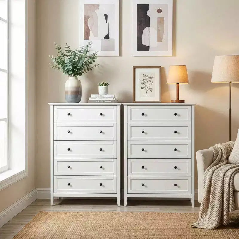 Comò a 5 cassetti da 31,5" con doppio maniglione e struttura a telaio, mobile contenitore per camera da letto