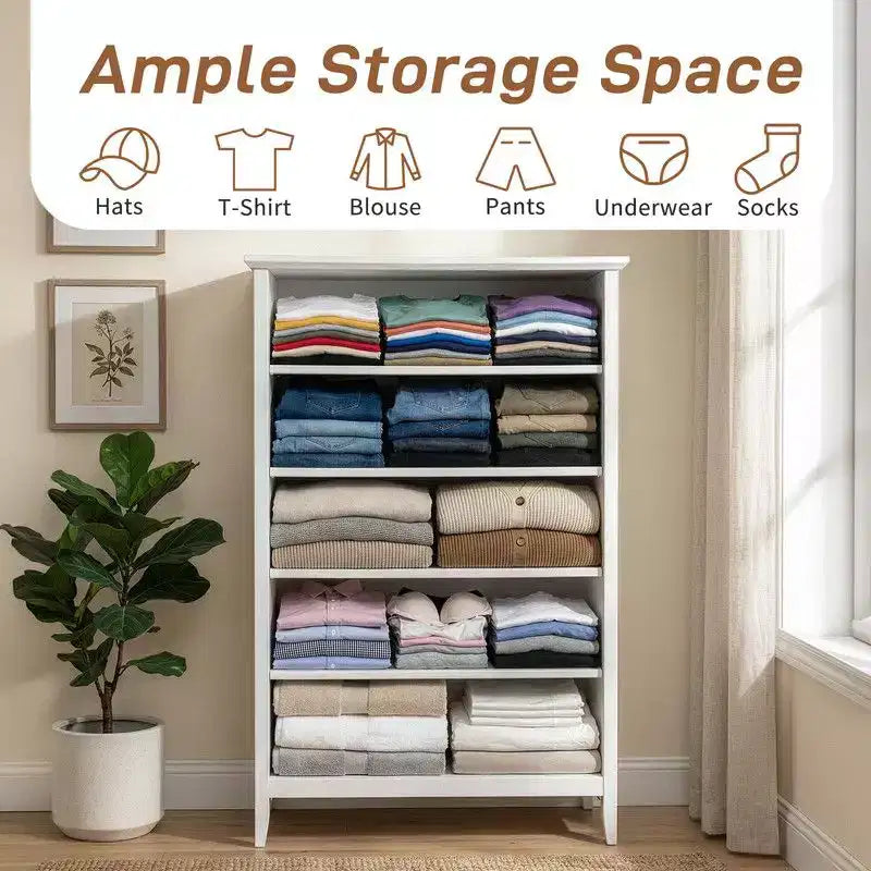 Comò a 5 cassetti da 31,5" con doppio maniglione e struttura a telaio, mobile contenitore per camera da letto