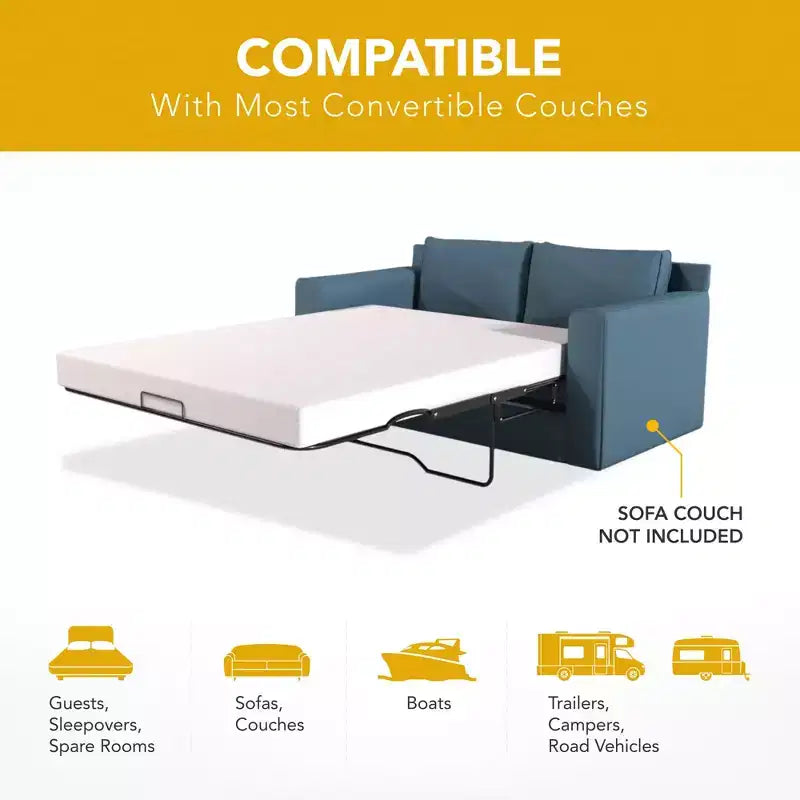 Materasso per divano letto in memory foam gel da 4", piazza e mezza 72"x53", rivestimento lavabile, prodotto negli Stati Uniti