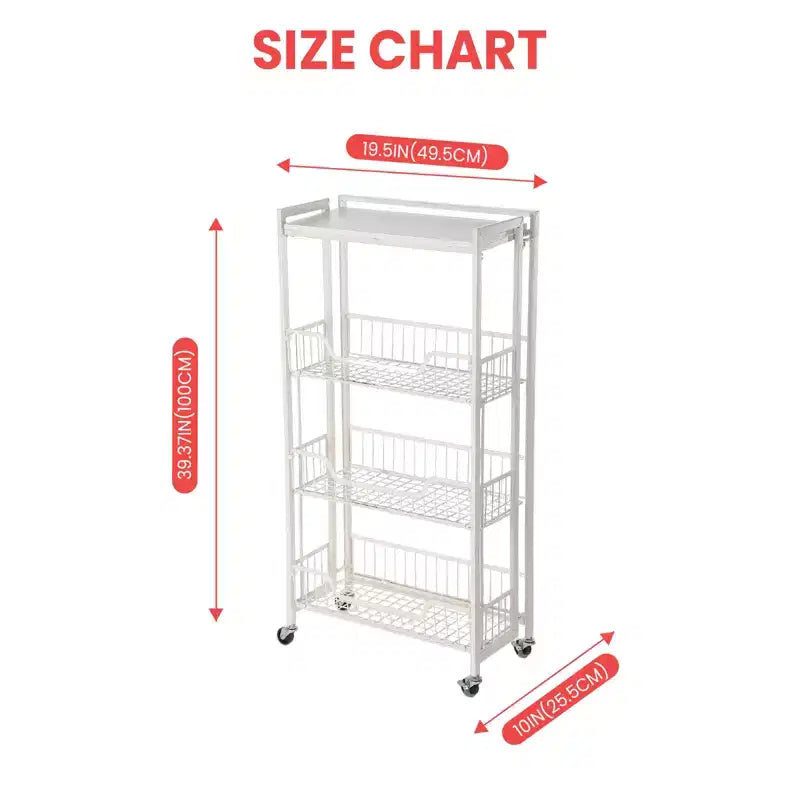 Carrello di stoccaggio da cucina a 3 livelli pieghevole, struttura e ripiani in ferro, organizzatore salvaspazio per frutta, snack, carrello di servizio con ruote bloccabili