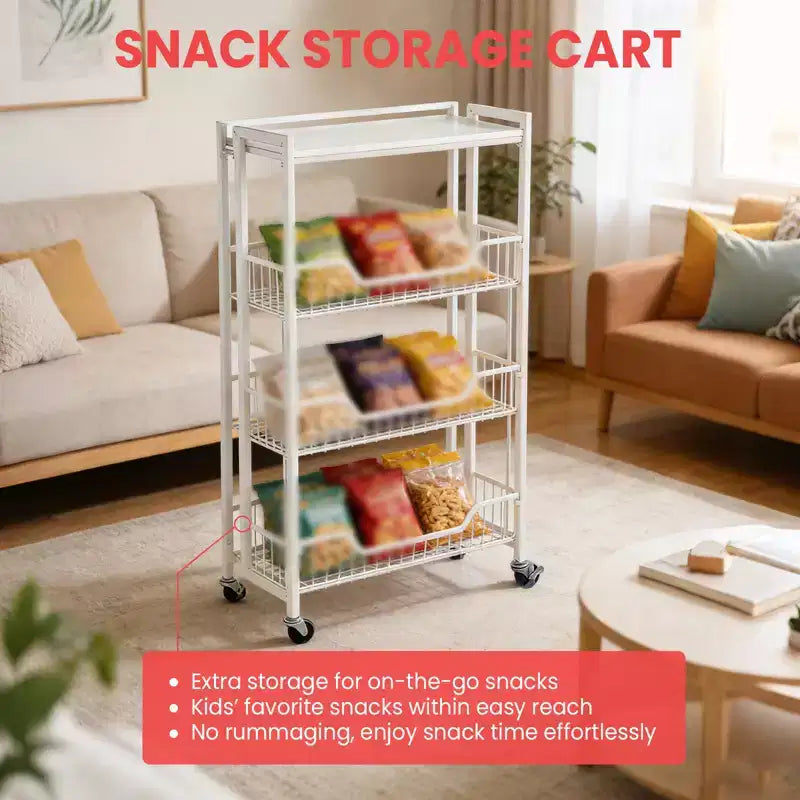 Carrello di stoccaggio da cucina a 3 livelli pieghevole, struttura e ripiani in ferro, organizzatore salvaspazio per frutta, snack, carrello di servizio con ruote bloccabili