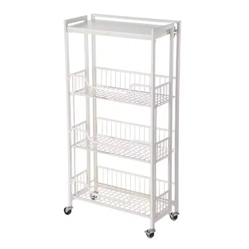 Carrello di stoccaggio da cucina a 3 livelli pieghevole, struttura e ripiani in ferro, organizzatore salvaspazio per frutta, snack, carrello di servizio con ruote bloccabili