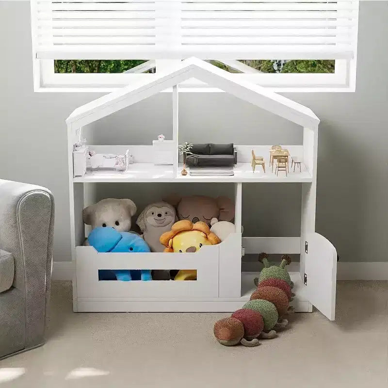 Libreria per bambini con luce a sensore di movimento, scaffale in legno a 2 ripiani per bambini e armadietto contenitore per giocattoli per sala giochi, cameretta e aula