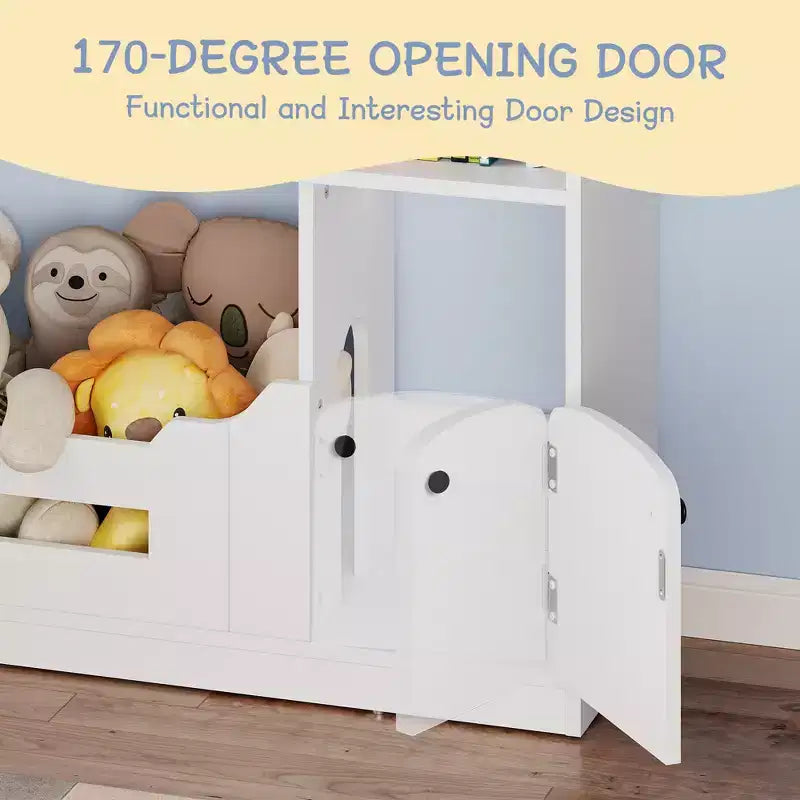 Libreria per bambini con luce a sensore di movimento, scaffale in legno a 2 ripiani per bambini e armadietto contenitore per giocattoli per sala giochi, cameretta e aula