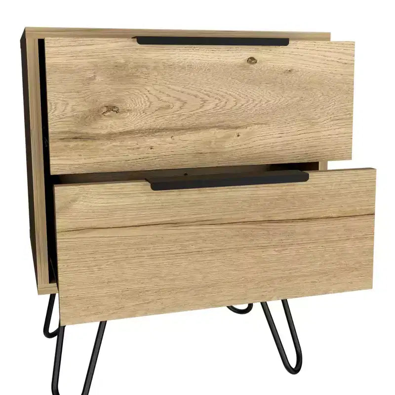 Comodino da 22 pollici in legno di quercia con 2 cassetti, tavolino da notte con contenitore per camera da letto
