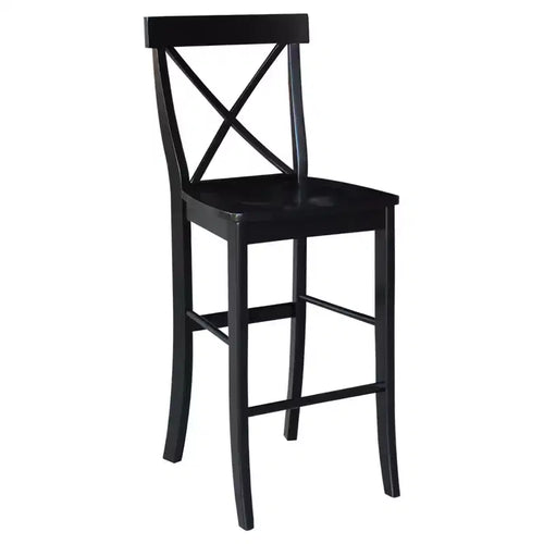 30" Martha X Back Barstool Jet Black - International Concepts: Solid Wood, Traditional Design