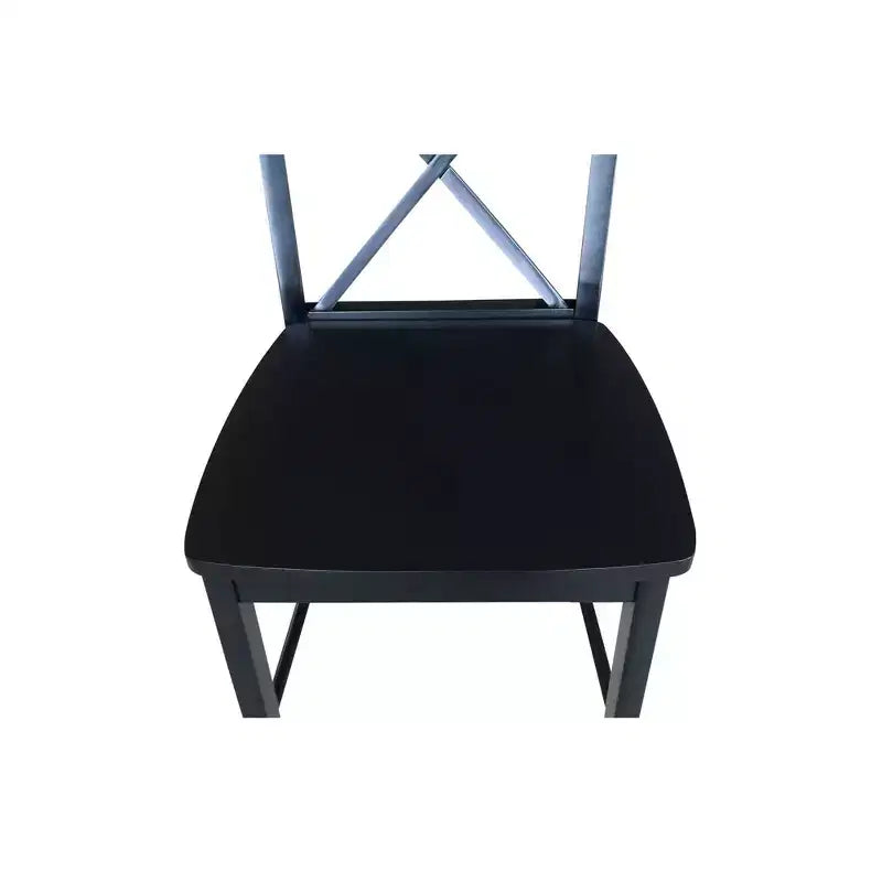 Sgabello da bar 30" X-Back in legno massello, nero corvino, design tradizionale, altezza bancone