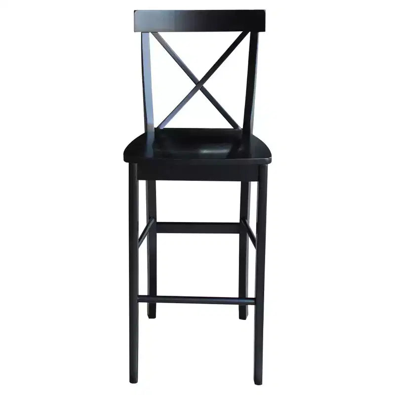 Sgabello da bar 30" X-Back in legno massello, nero corvino, design tradizionale, altezza bancone