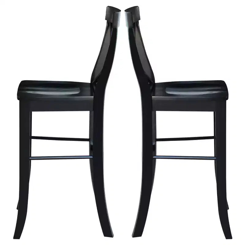 Sgabello da bar 30" X-Back in legno massello, nero corvino, design tradizionale, altezza bancone