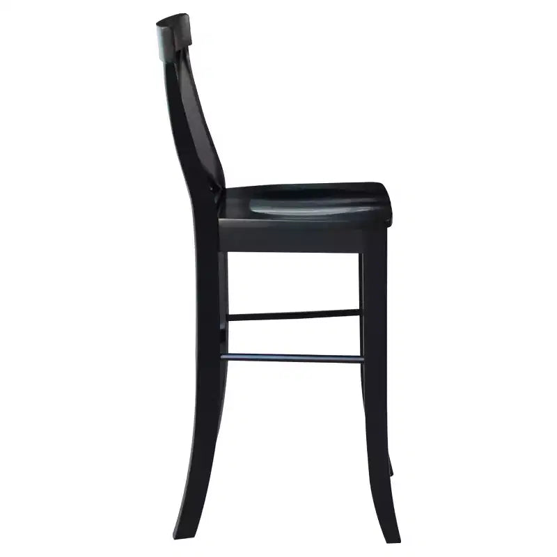 Sgabello da bar 30" X-Back in legno massello, nero corvino, design tradizionale, altezza bancone