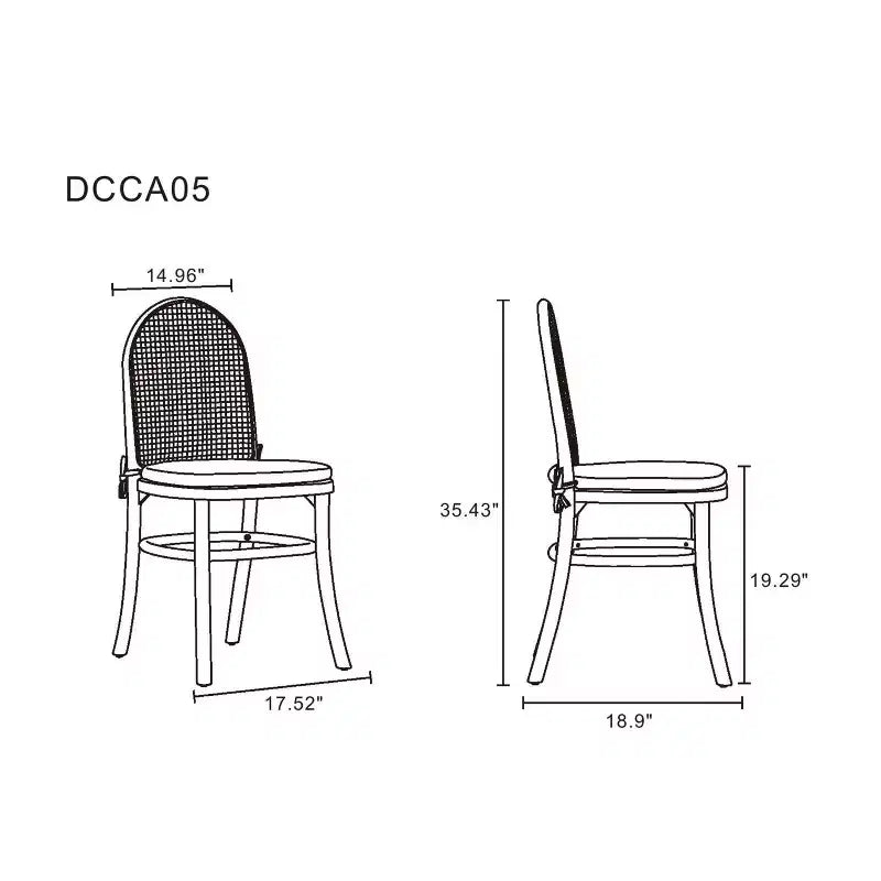Set di 4 sedie da pranzo imbottite in legno di frassino con accenti in rattan, senza braccioli, nessun assemblaggio richiesto