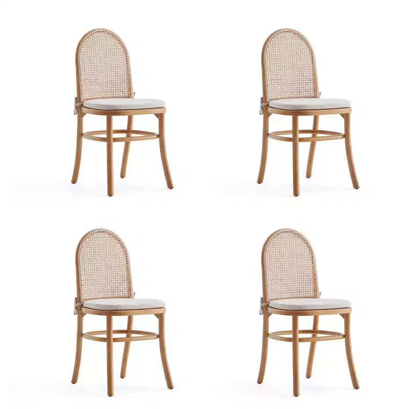 Set di 4 sedie da pranzo imbottite in legno di frassino con accenti in rattan, senza braccioli, nessun assemblaggio richiesto