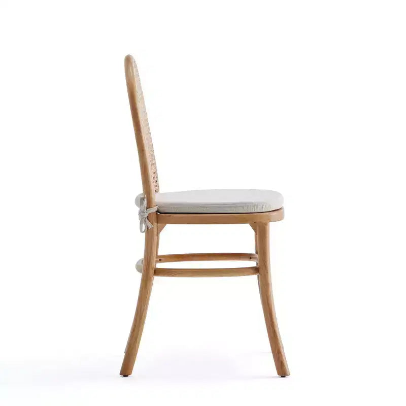 Set di 4 sedie da pranzo imbottite in legno di frassino con accenti in rattan, senza braccioli, nessun assemblaggio richiesto