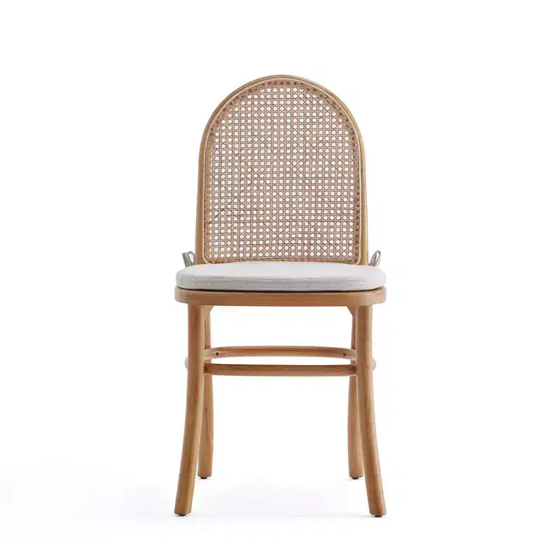 Set di 4 sedie da pranzo imbottite in legno di frassino con accenti in rattan, senza braccioli, nessun assemblaggio richiesto