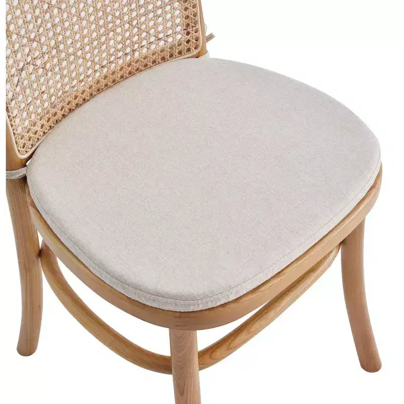 Set di 4 sedie da pranzo imbottite in legno di frassino con accenti in rattan, senza braccioli, nessun assemblaggio richiesto