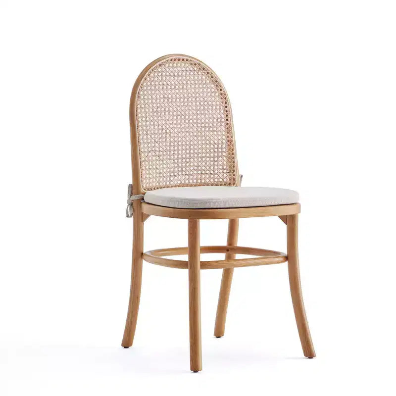 Set di 4 sedie da pranzo imbottite in legno di frassino con accenti in rattan, senza braccioli, nessun assemblaggio richiesto