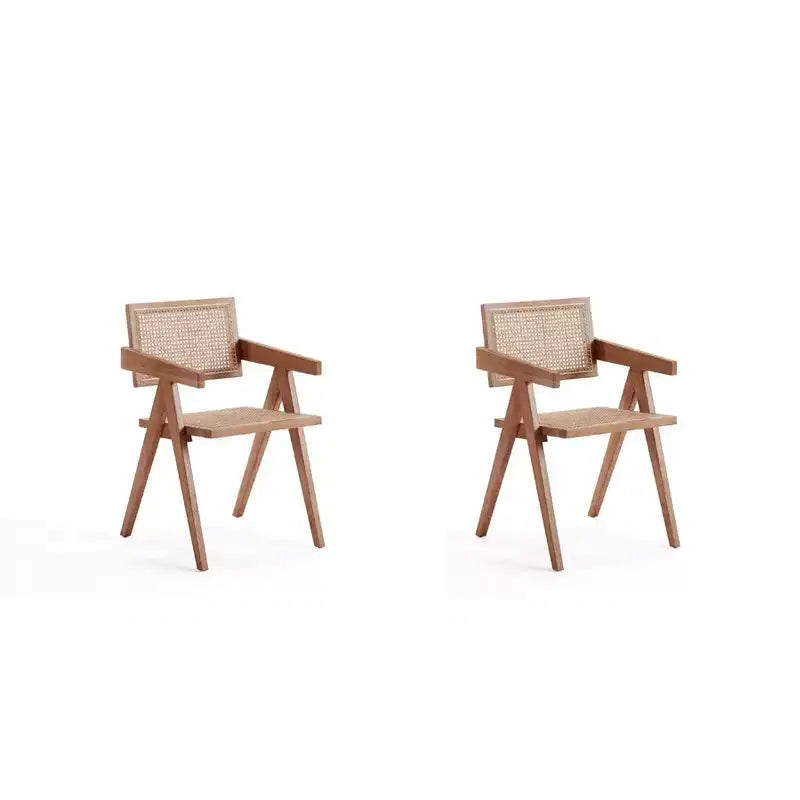 Set di 2 sedie da pranzo con braccioli in legno di frassino di metà secolo con schienale in rattan, naturale