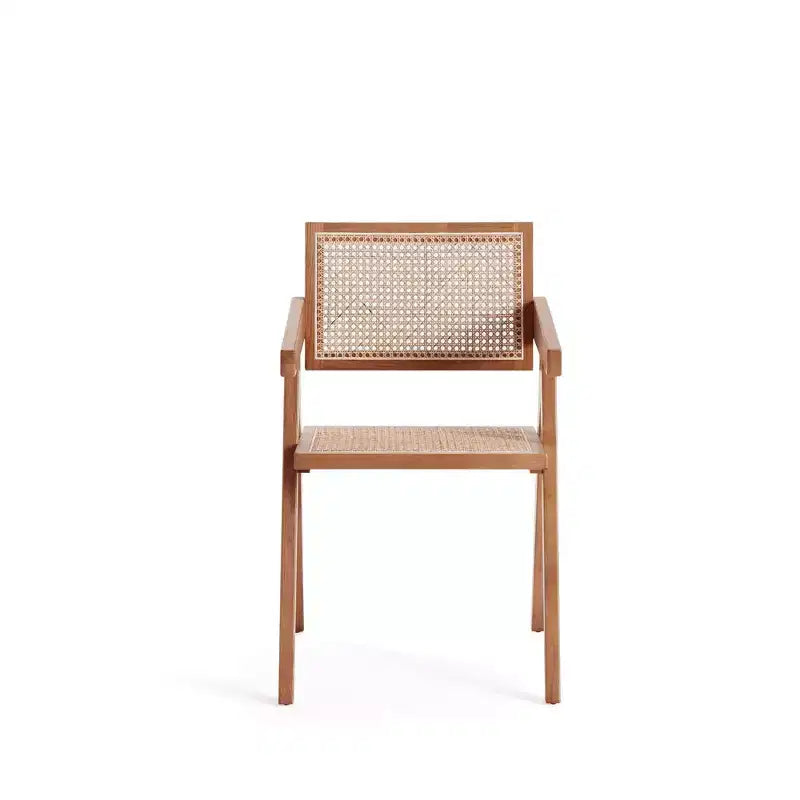 Set di 2 sedie da pranzo con braccioli in legno di frassino di metà secolo con schienale in rattan, naturale