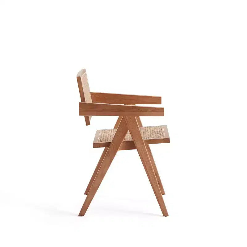 Set di 2 sedie da pranzo con braccioli in legno di frassino di metà secolo con schienale in rattan, naturale