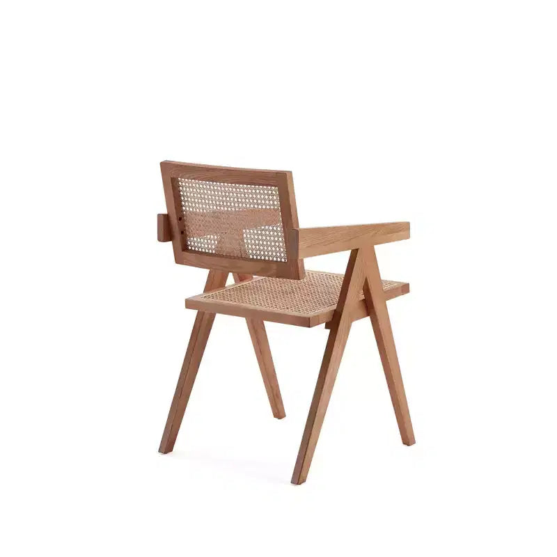 Set di 2 sedie da pranzo con braccioli in legno di frassino di metà secolo con schienale in rattan, naturale