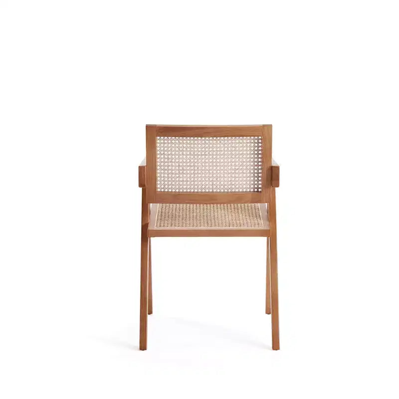 Set di 2 sedie da pranzo con braccioli in legno di frassino di metà secolo con schienale in rattan, naturale