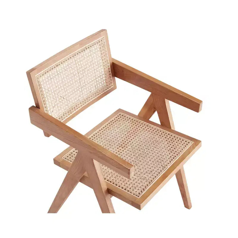 Set di 2 sedie da pranzo con braccioli in legno di frassino di metà secolo con schienale in rattan, naturale