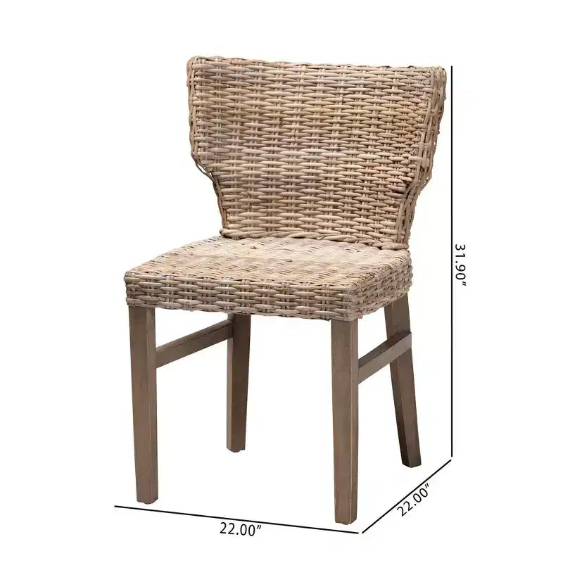 Set di 2 sedie da pranzo in rattan e mogano, naturale/marrone, completamente assemblate