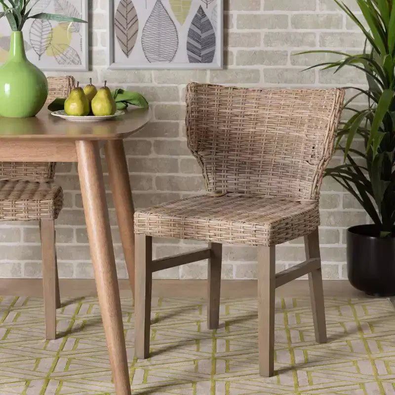 Set di 2 sedie da pranzo in rattan e mogano, naturale/marrone, completamente assemblate