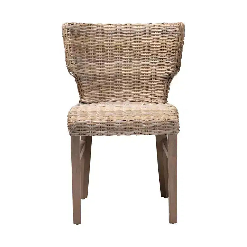 Set di 2 sedie da pranzo in rattan e mogano, naturale/marrone, completamente assemblate