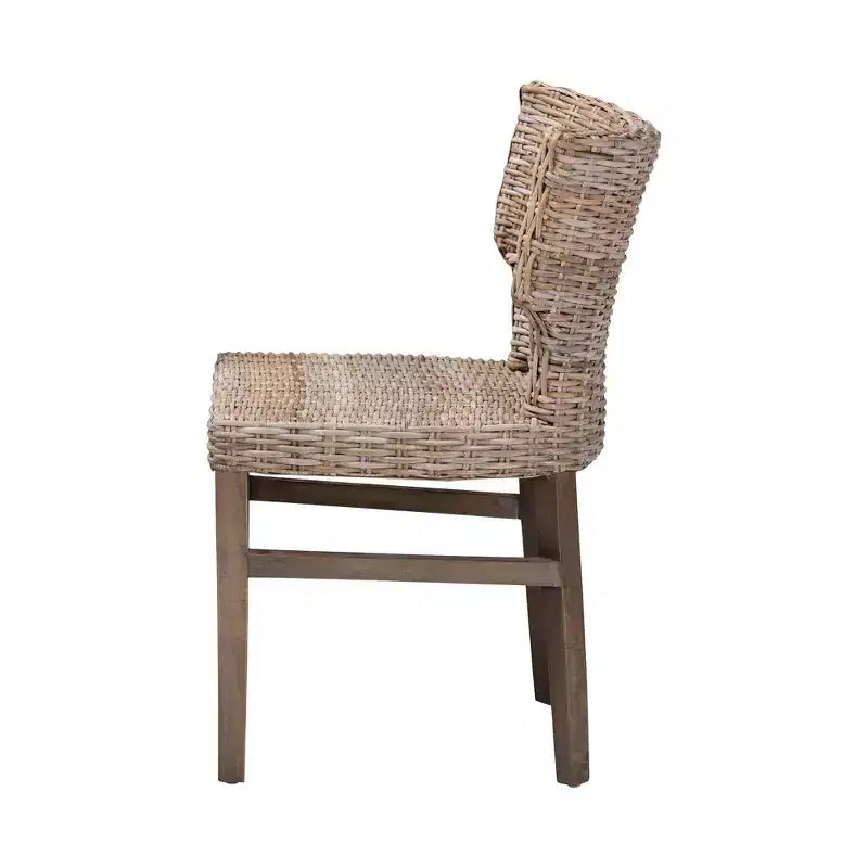 Set di 2 sedie da pranzo in rattan e mogano, naturale/marrone, completamente assemblate