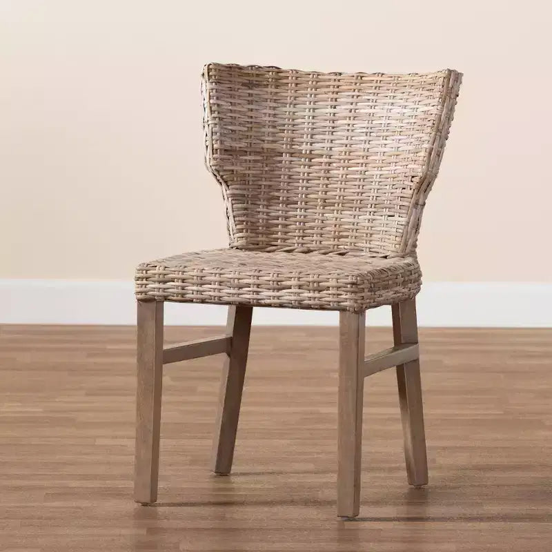 Set di 2 sedie da pranzo in rattan e mogano, naturale/marrone, completamente assemblate