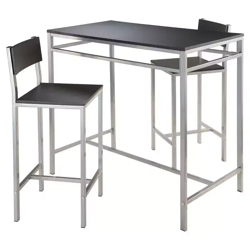 Set da pranzo 3 pezzi altezza bancone con 2 sgabelli, struttura in metallo, nero/grigio ardesia, stile scandinavo