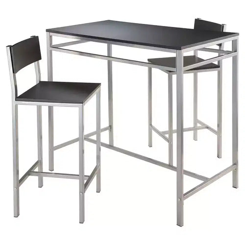 Set da pranzo 3 pezzi altezza bancone con 2 sgabelli, struttura in metallo, nero/grigio ardesia, stile scandinavo