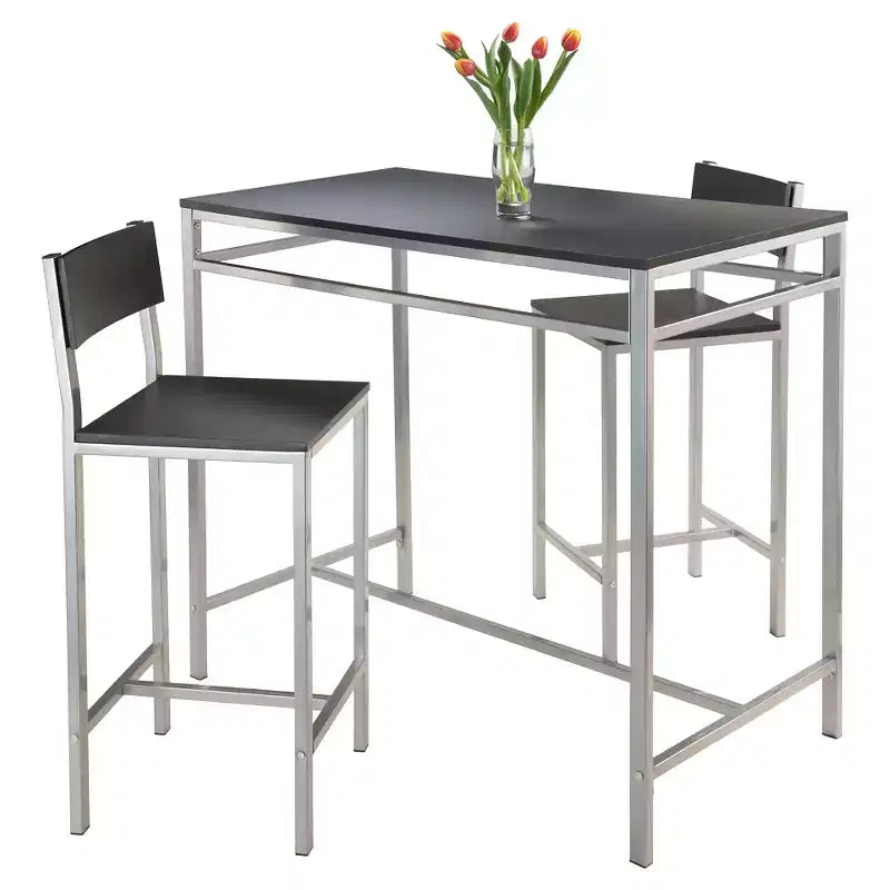 Set da pranzo 3 pezzi altezza bancone con 2 sgabelli, struttura in metallo, nero/grigio ardesia, stile scandinavo