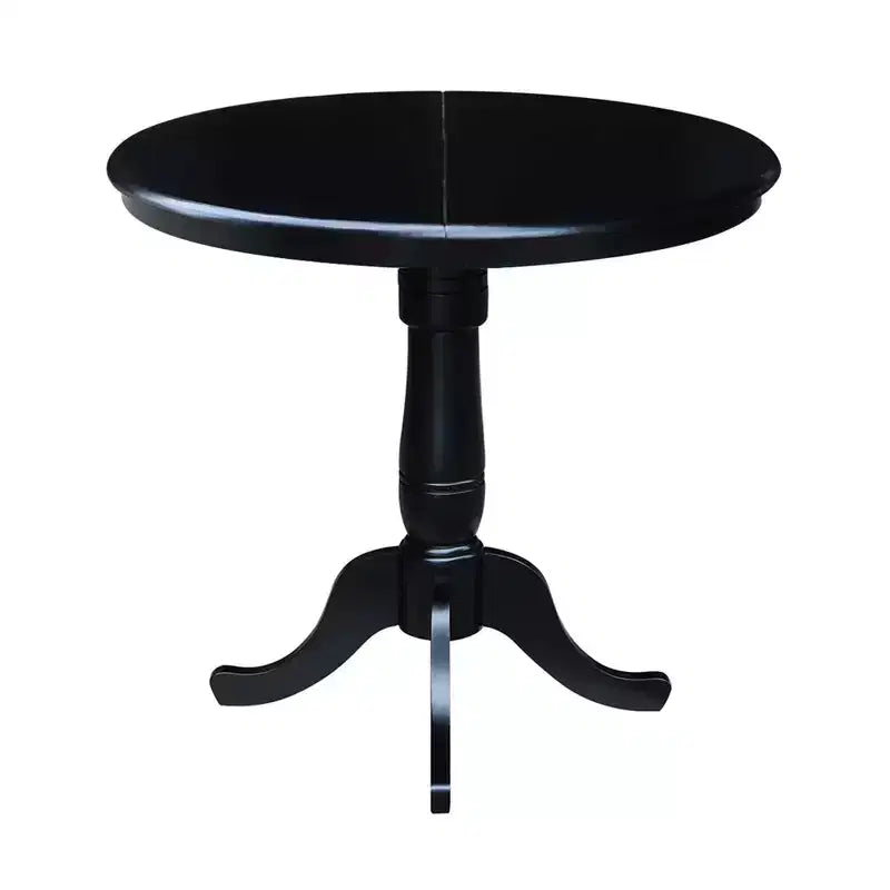 Tavolo da pranzo rotondo con piedistallo, altezza bancone, diametro 91 cm, con prolunga a ribalta da 30 cm, nero