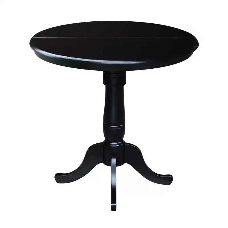 Tavolo da pranzo rotondo con piedistallo, altezza bancone, diametro 91 cm, con prolunga a ribalta da 30 cm, nero