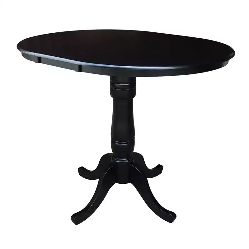 Tavolo da pranzo rotondo con piedistallo, altezza bancone, diametro 91 cm, con prolunga a ribalta da 30 cm, nero