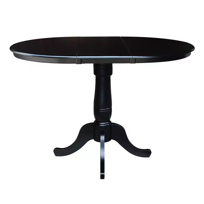 Tavolo da pranzo rotondo con piedistallo, altezza bancone, diametro 91 cm, con prolunga a ribalta da 30 cm, nero