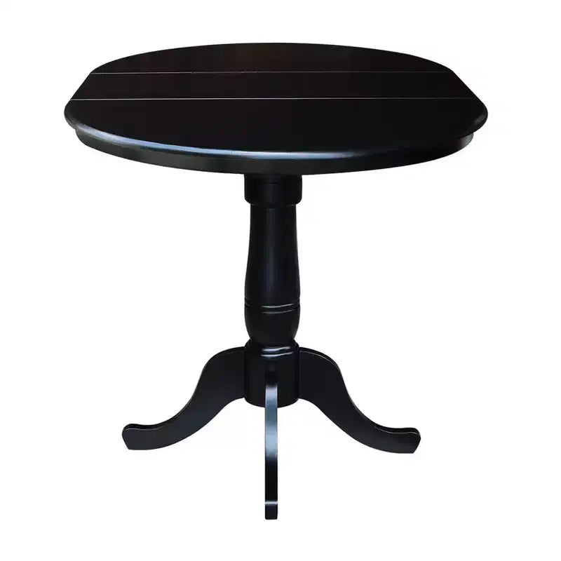 Tavolo da pranzo rotondo con piedistallo, altezza bancone, diametro 91 cm, con prolunga a ribalta da 30 cm, nero