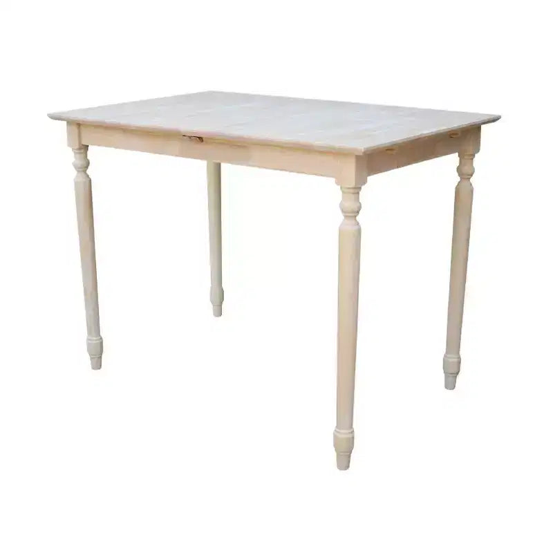 Tavolo da pranzo estensibile altezza bancone con prolunga a farfalla e gambe tornite, legno non rifinito