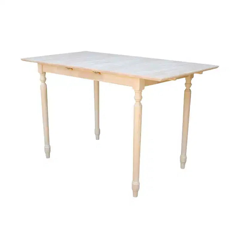 Tavolo da pranzo estensibile altezza bancone con prolunga a farfalla e gambe tornite, legno non rifinito