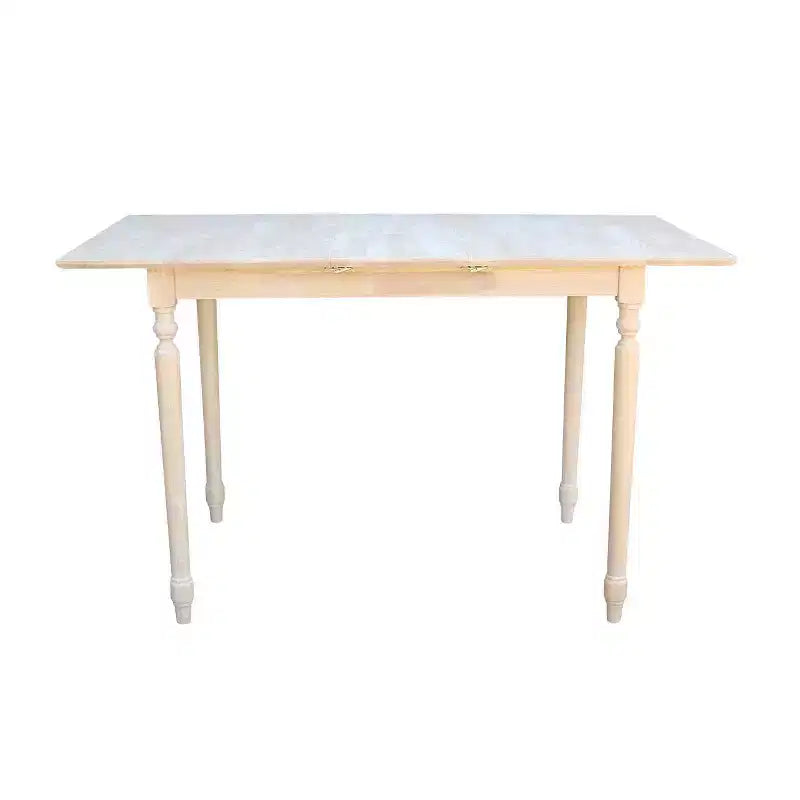 Tavolo da pranzo estensibile altezza bancone con prolunga a farfalla e gambe tornite, legno non rifinito