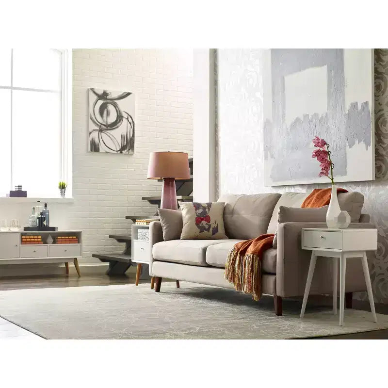 Mobile TV Moderno di Metà Secolo per TV fino a 53", Bianco e Legno Naturale, Spazi Aperti e Chiusi
