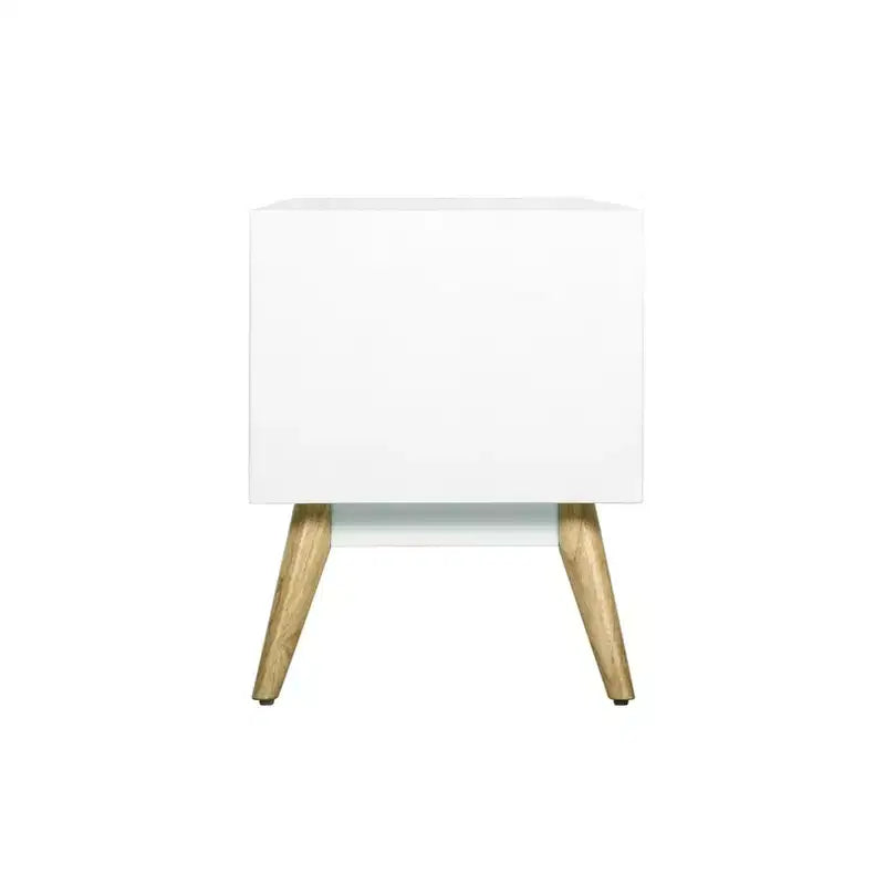 Mobile TV Moderno di Metà Secolo per TV fino a 53", Bianco e Legno Naturale, Spazi Aperti e Chiusi