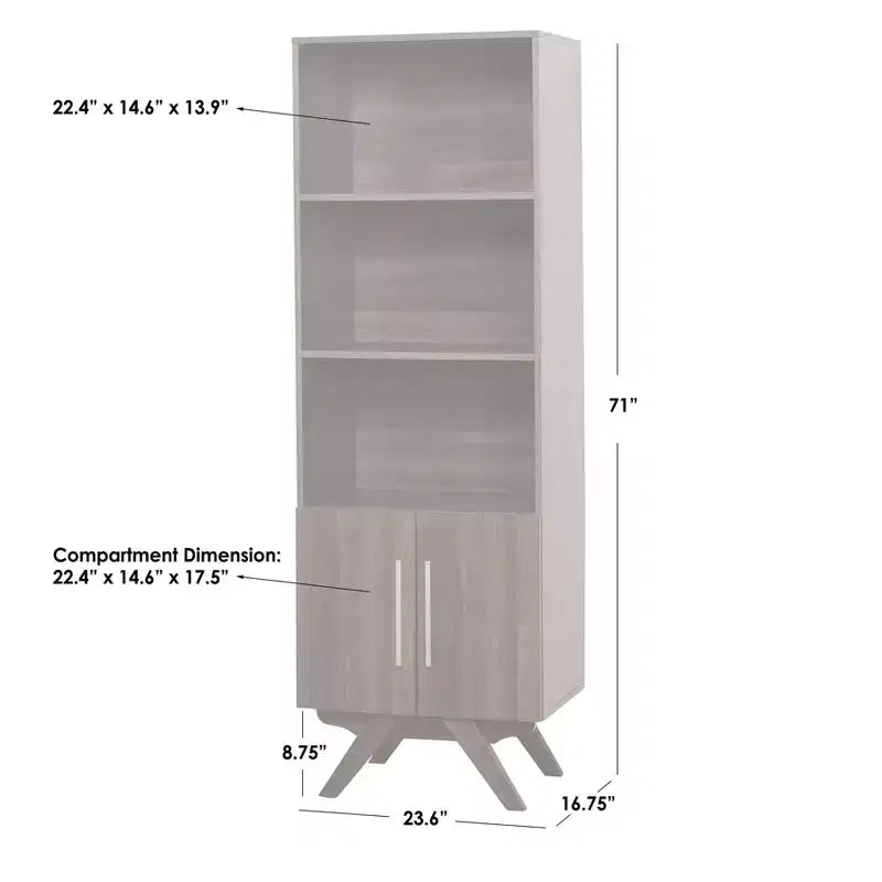 Libreria a 5 ripiani alta 180 cm, finitura noce, autoportante a giorno