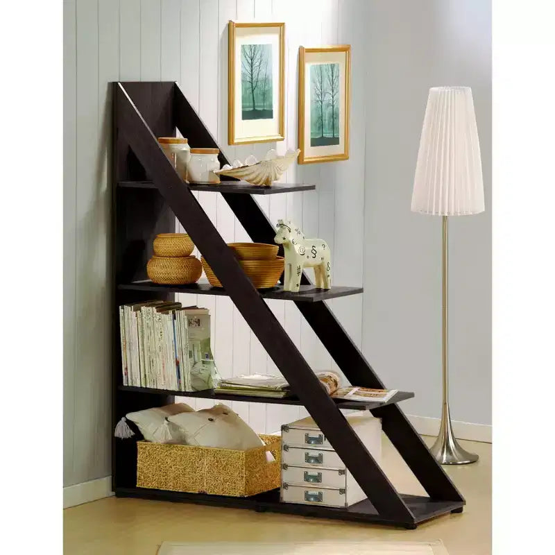 Mobile scaffale moderno da 150 cm, marrone scuro, vetrinetta ed elemento divisorio
