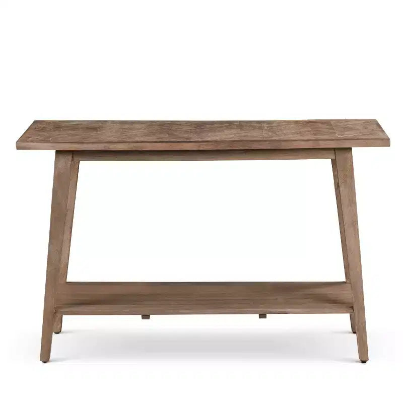 Tavolino consolle rettangolare da divano in legno di mango con ripiano fisso, finitura naturale, per ingresso