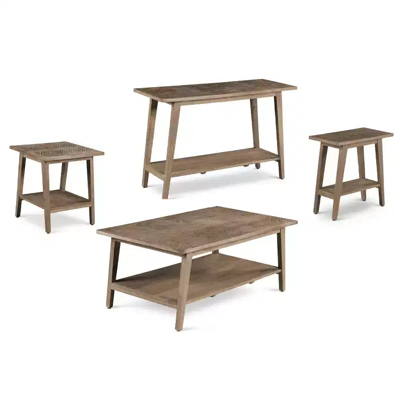 Tavolino consolle rettangolare da divano in legno di mango con ripiano fisso, finitura naturale, per ingresso