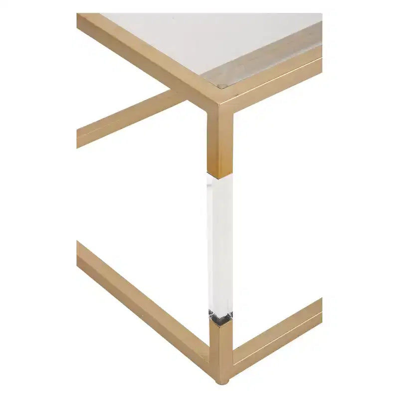 Tavolino da caffè in metallo e vetro, struttura elegante in ferro color oro, nessun assemblaggio richiesto, design contemporaneo