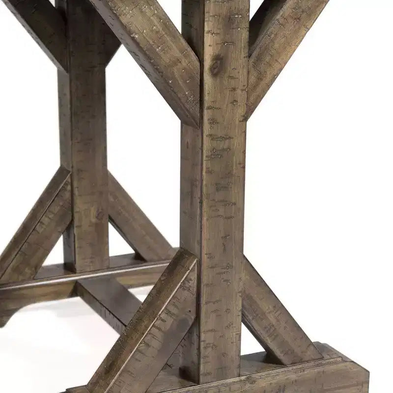 Tavolino da caffè rustico a cavalletto, finitura anticata marrone noce, tavolino rettangolare di design